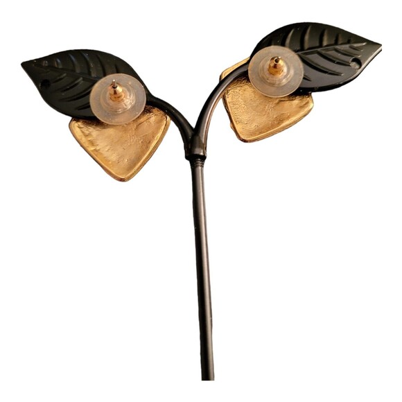 Yellow Enamel Diamond Shaped Pierced Earrings - Picture 2 of 3